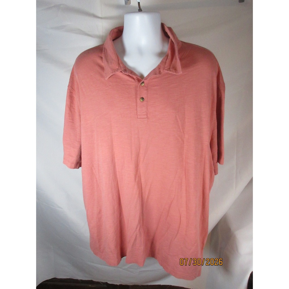 Even Tide Mens 3XL Salmon Pink Slub Knit Short Sleeve Polo Shirt Made in Peru